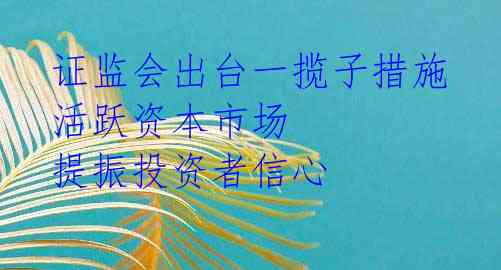  证监会出台一揽子措施 活跃资本市场 提振投资者信心 