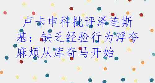  卢卡申科批评泽连斯基：缺乏经验行为浮夸 麻烦从库奇马开始