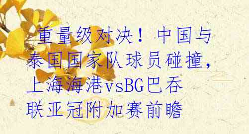  重量级对决！中国与泰国国家队球员碰撞，上海海港vsBG巴吞联亚冠附加赛前瞻