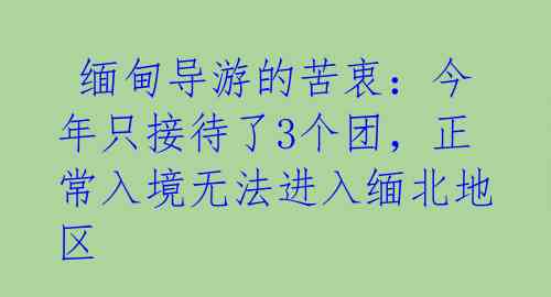  缅甸导游的苦衷：今年只接待了3个团，正常入境无法进入缅北地区 