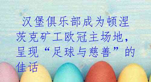  汉堡俱乐部成为顿涅茨克矿工欧冠主场地，呈现“足球与慈善”的佳话