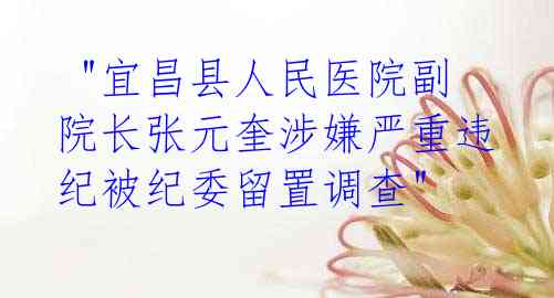  "宜昌县人民医院副院长张元奎涉嫌严重违纪被纪委留置调查"