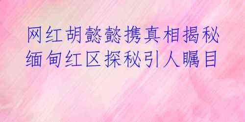 网红胡懿懿携真相揭秘 缅甸红区探秘引人瞩目
