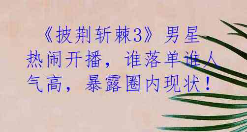 《披荆斩棘3》男星热闹开播,谁落单谁人气高,暴露圈内现状!
