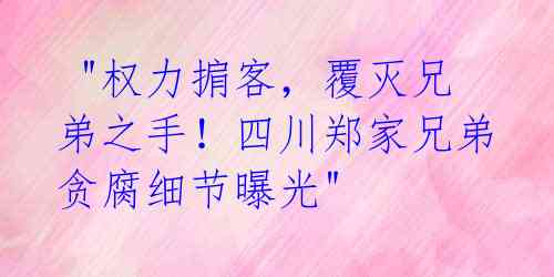 "权力掮客,覆灭兄弟之手!四川郑家兄弟贪腐细节曝光"