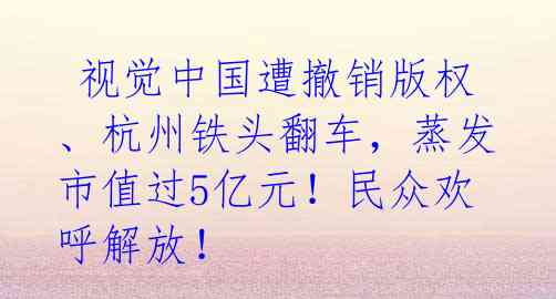  视觉中国遭撤销版权、杭州铁头翻车，蒸发市值过5亿元！民众欢呼解放！ 