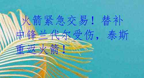 火箭紧急交易!替补中锋兰代尔受伤,泰斯重返火箭!
