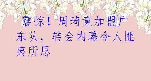 震惊!周琦竟加盟广东队,转会内幕令人匪夷所思
