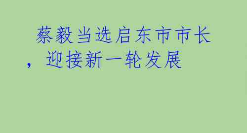 蔡毅当选启东市市长,迎接新一轮发展
