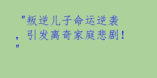 "叛逆儿子命运逆袭,引发离奇家庭悲剧!"