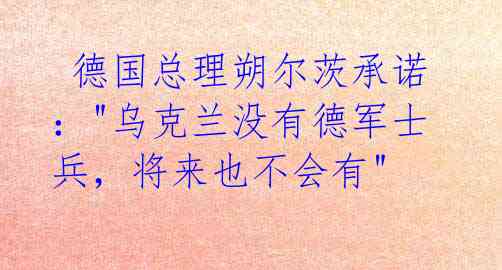  德国总理朔尔茨承诺："乌克兰没有德军士兵，将来也不会有" 