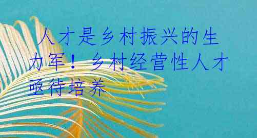 人才是乡村振兴的生力军!乡村经营性人才亟待培养