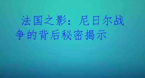 法国之影:尼日尔战争的背后秘密揭示