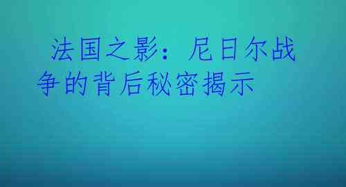  法国之影：尼日尔战争的背后秘密揭示 