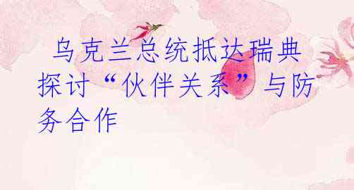 乌克兰总统抵达瑞典 探讨“伙伴关系”与防务合作