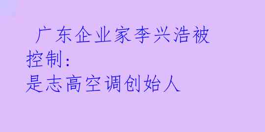  广东企业家李兴浩被控制: 是志高空调创始人 