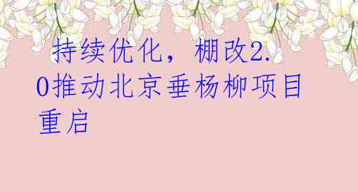 持续优化,棚改2.0推动北京垂杨柳项目重启