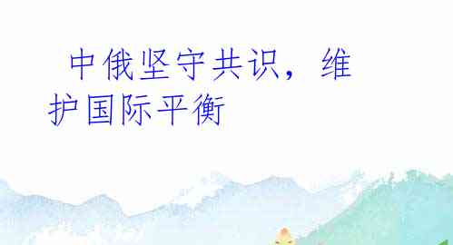 中俄坚守共识,维护国际平衡