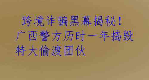 跨境诈骗黑幕揭秘!广西警方历时一年捣毁特大偷渡团伙