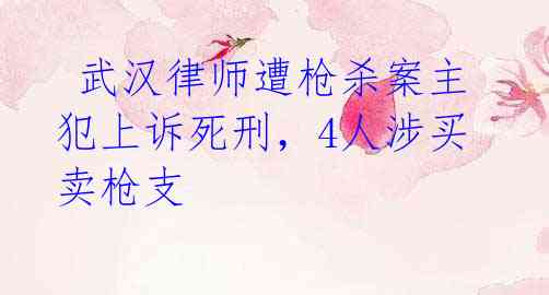 武汉律师遭枪杀案主犯上诉死刑,4人涉买卖枪支