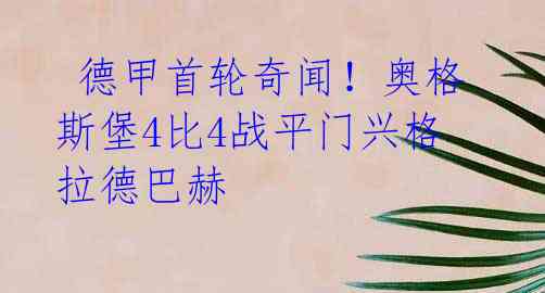 德甲首轮奇闻!奥格斯堡4比4战平门兴格拉德巴赫