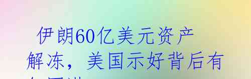  伊朗60亿美元资产解冻，美国示好背后有何图谋？ 