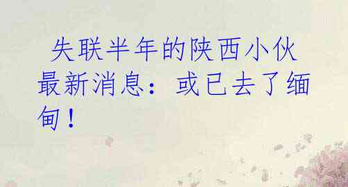 失联半年的陕西小伙最新消息:或已去了缅甸!
