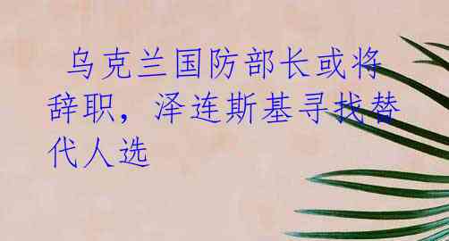乌克兰国防部长或将辞职,泽连斯基寻找替代人选