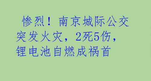  惨烈！南京城际公交突发火灾，2死5伤，锂电池自燃成祸首 