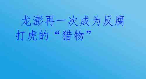 龙澎再一次成为反腐打虎的“猎物”