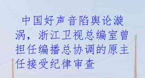  中国好声音陷舆论漩涡，浙江卫视总编室曾担任编播总协调的原主任接受纪律审查 