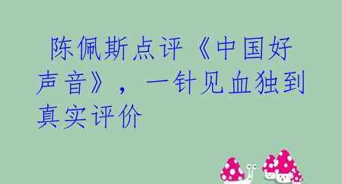  陈佩斯点评《中国好声音》，一针见血独到真实评价 