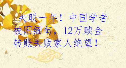 失联一年!中国学者被困缅甸,12万赎金转账失败家人绝望!