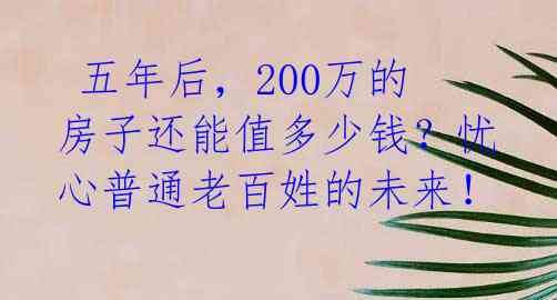  五年后，200万的房子还能值多少钱？忧心普通老百姓的未来！ 