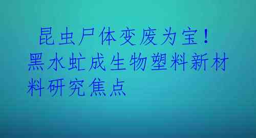  昆虫尸体变废为宝！黑水虻成生物塑料新材料研究焦点 