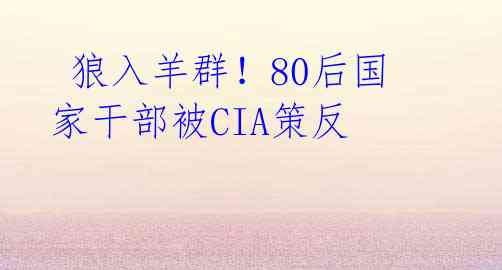 狼入羊群!80后国家干部被CIA策反