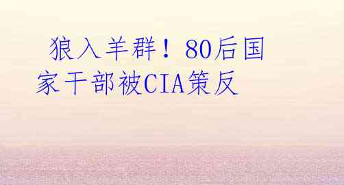  狼入羊群！80后国家干部被CIA策反 