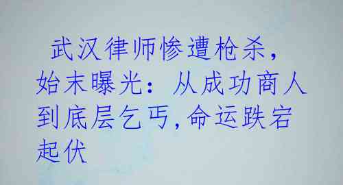  武汉律师惨遭枪杀，始末曝光：从成功商人到底层乞丐,命运跌宕起伏 