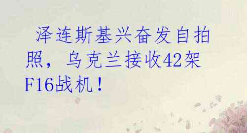 泽连斯基兴奋发自拍照,乌克兰接收42架F16战机!