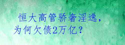  恒大高管骄奢淫逸，为何欠债2万亿？ 