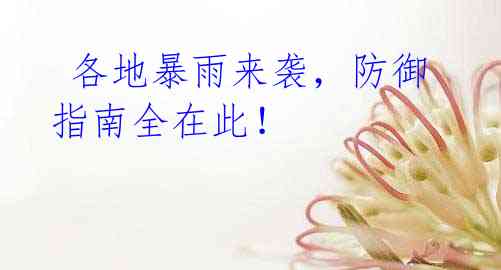 各地暴雨来袭,防御指南全在此!