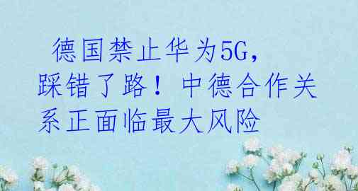 德国禁止华为5G,踩错了路!中德合作关系正面临最大风险