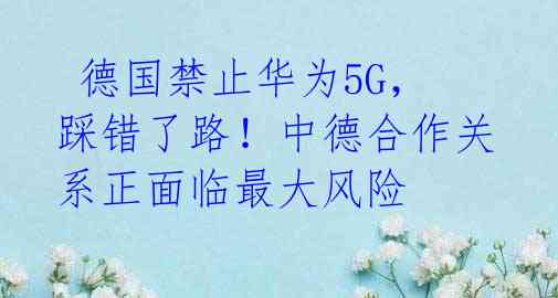  德国禁止华为5G，踩错了路！中德合作关系正面临最大风险 