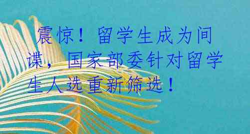  震惊！留学生成为间谍，国家部委针对留学生人选重新筛选！ 