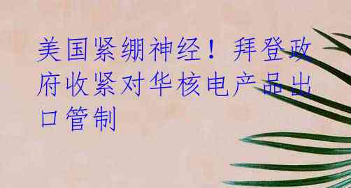 美国紧绷神经!拜登政府收紧对华核电产品出口管制
