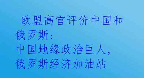 欧盟高官评价中国和俄罗斯: 中国地缘政治巨人, 俄罗斯经济加油站