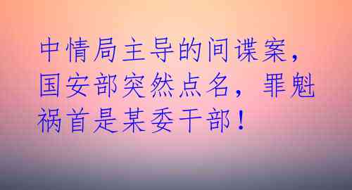 中情局主导的间谍案,国安部突然点名,罪魁祸首是某委干部!