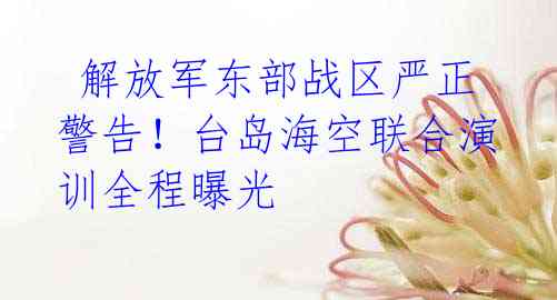 解放军东部战区严正警告!台岛海空联合演训全程曝光