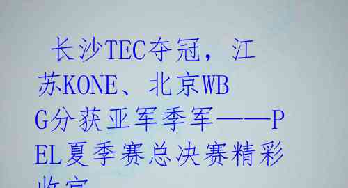  长沙TEC夺冠，江苏KONE、北京WBG分获亚军季军——PEL夏季赛总决赛精彩收官 