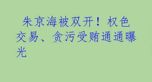 朱京海被双开!权色交易、贪污受贿通通曝光